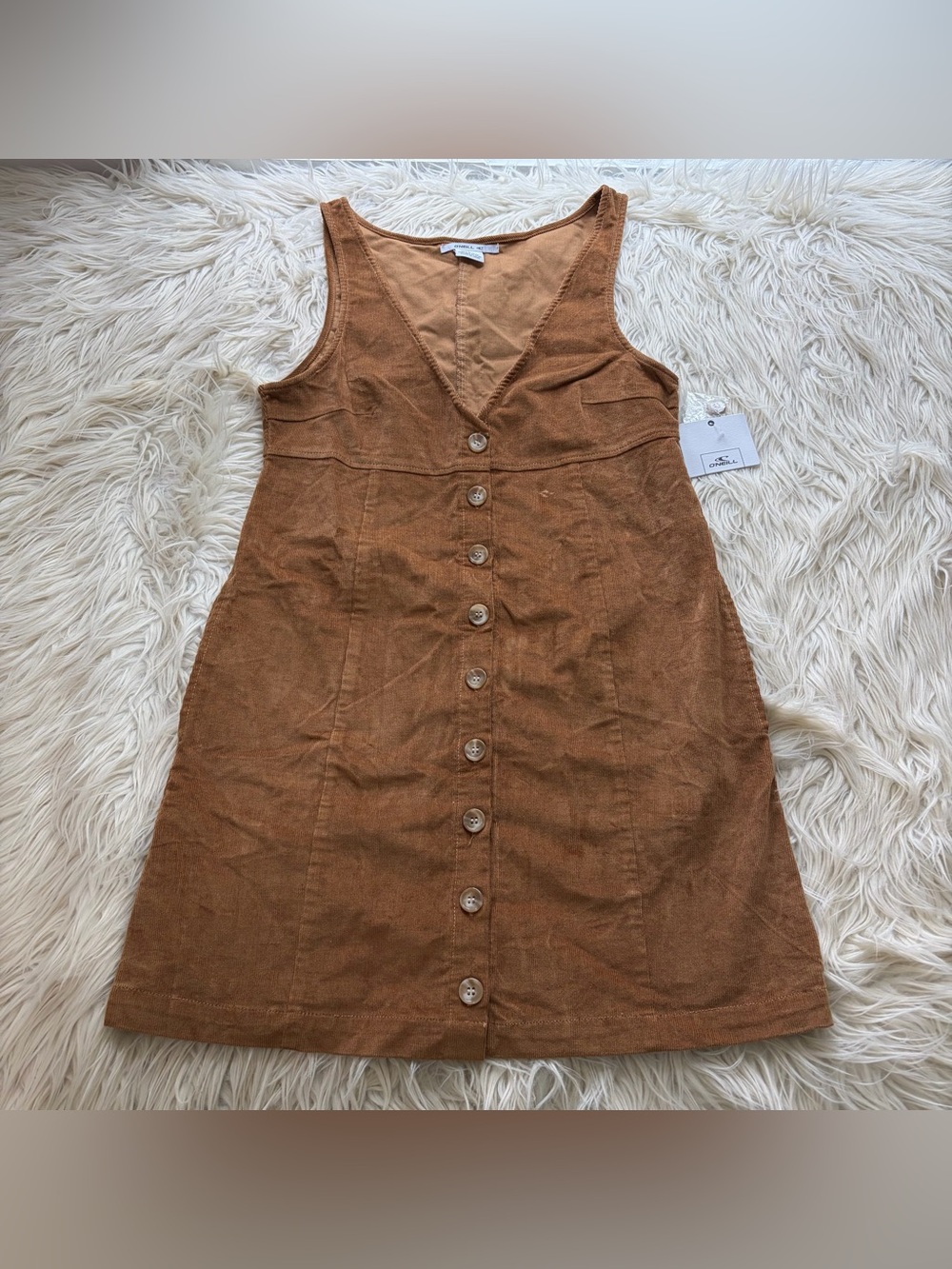 NWT O'Neill Chestnut Brown Corduroy V-Neck Mini Dress Retro Chic Boho Size Small